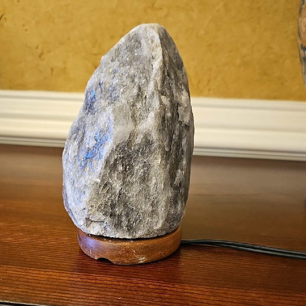 Natural Himalayan Salt Lamp with Wooden Base - Picture 3 of 5